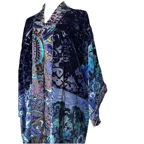 Velvet Burnout Topper Kimono Floral Patchwork WhimsyGoth - Picture 2 of 6